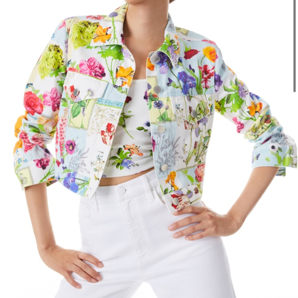 Alice and Olivia Chloe Boxy Cropped Denim Jacket